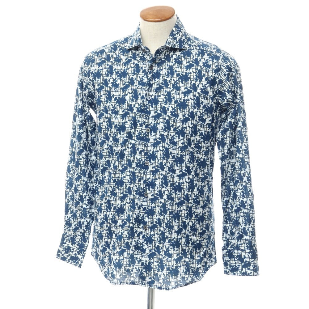 [Used] Bagutta Broad Cotton Floral Pattern Casual Shirt Navy x White [39] [Condition Rank A] [Men&