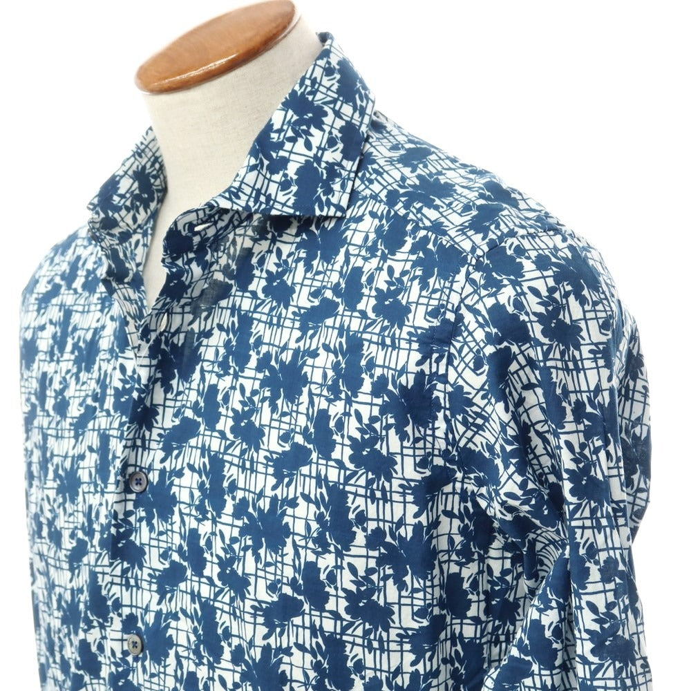 [Used] Bagutta Broad Cotton Floral Pattern Casual Shirt Navy x White [39] [Condition Rank A] [Men&