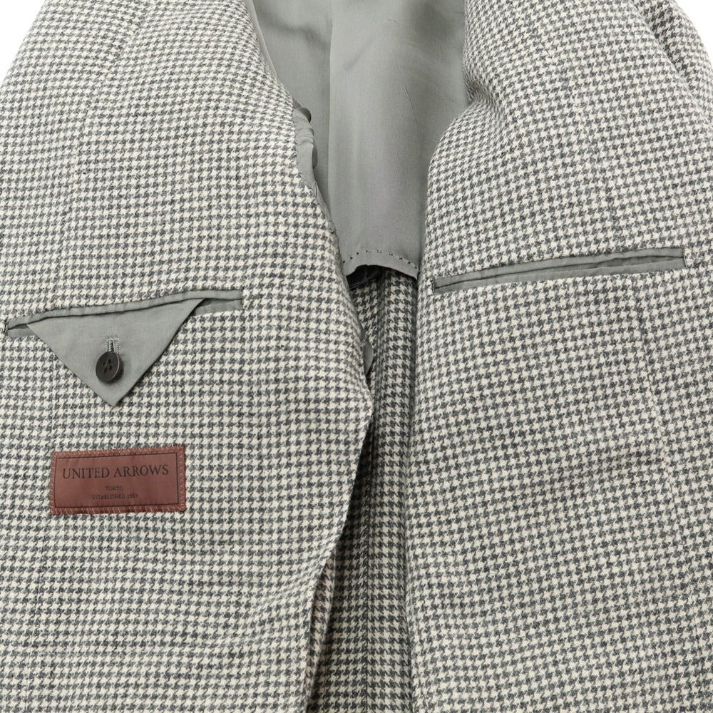 [Used] UNITED ARROWS Wool Houndstooth Pattern Double Breasted Jacket Gray x Ivory [48] [Condition Rank C] [Men&