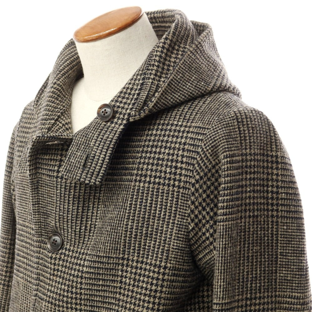 [Used] MARINERO wool glen check hooded coat, beige x dark navy [Size 2] [BEI] [A/W] [Condition Rank B] ​​[Men&