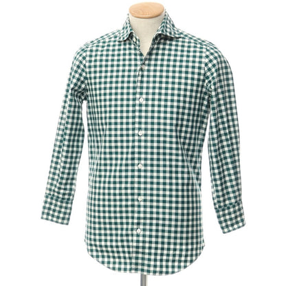 [Used] Finamore Cotton Check Horizontal Collar Casual Shirt Green x White [37] [Condition Rank B] [Men&