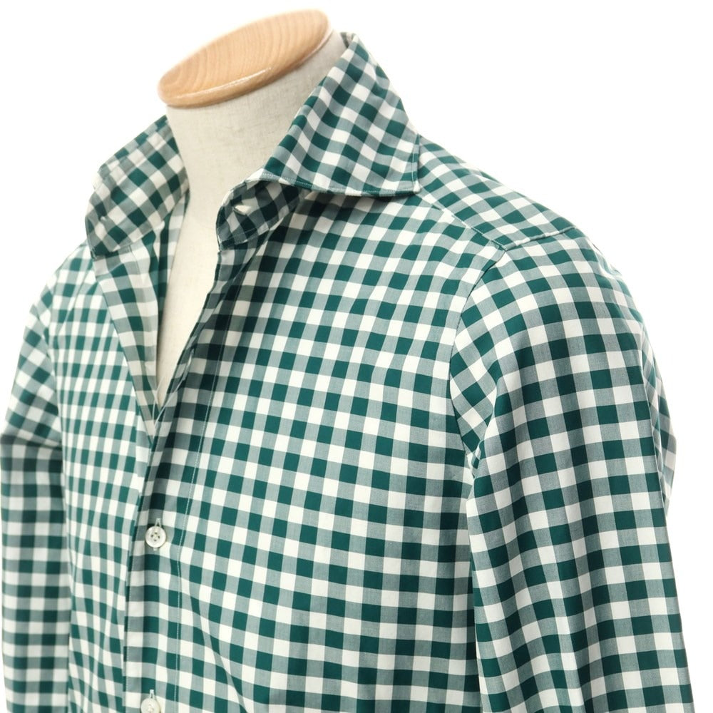 [Used] Finamore Cotton Check Horizontal Collar Casual Shirt Green x White [37] [Condition Rank B] [Men&