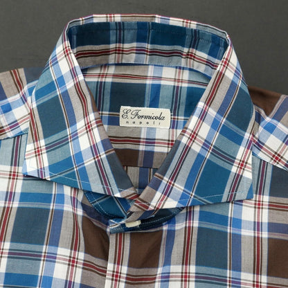 [Used] ERRICO FORMICOLA Cotton Check Horizontal Collar Casual Shirt Blue Green x Brown [38] [Condition Rank A] [Men&