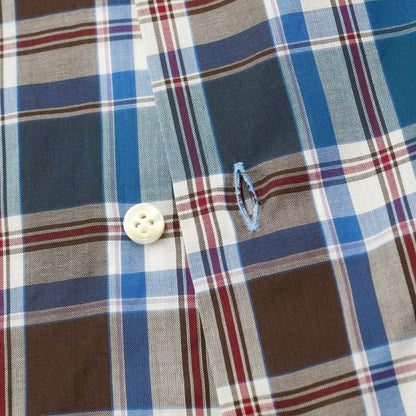 [Used] ERRICO FORMICOLA Cotton Check Horizontal Collar Casual Shirt Blue Green x Brown [38] [Condition Rank A] [Men&