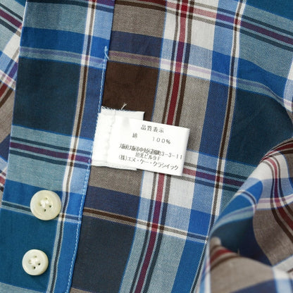 [Used] ERRICO FORMICOLA Cotton Check Horizontal Collar Casual Shirt Blue Green x Brown [38] [Condition Rank A] [Men&