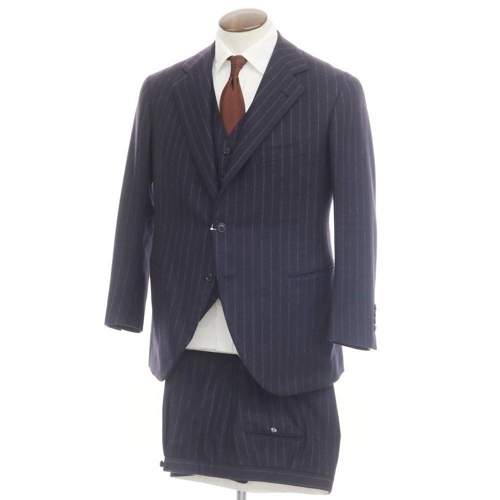 [Used] LIVERANO&amp;amp;LIVERANO Flannel Wool Striped Three-Piece 3-Button Suit Navy x White [No Size (L)] [Condition Rank B] ​​[Men&