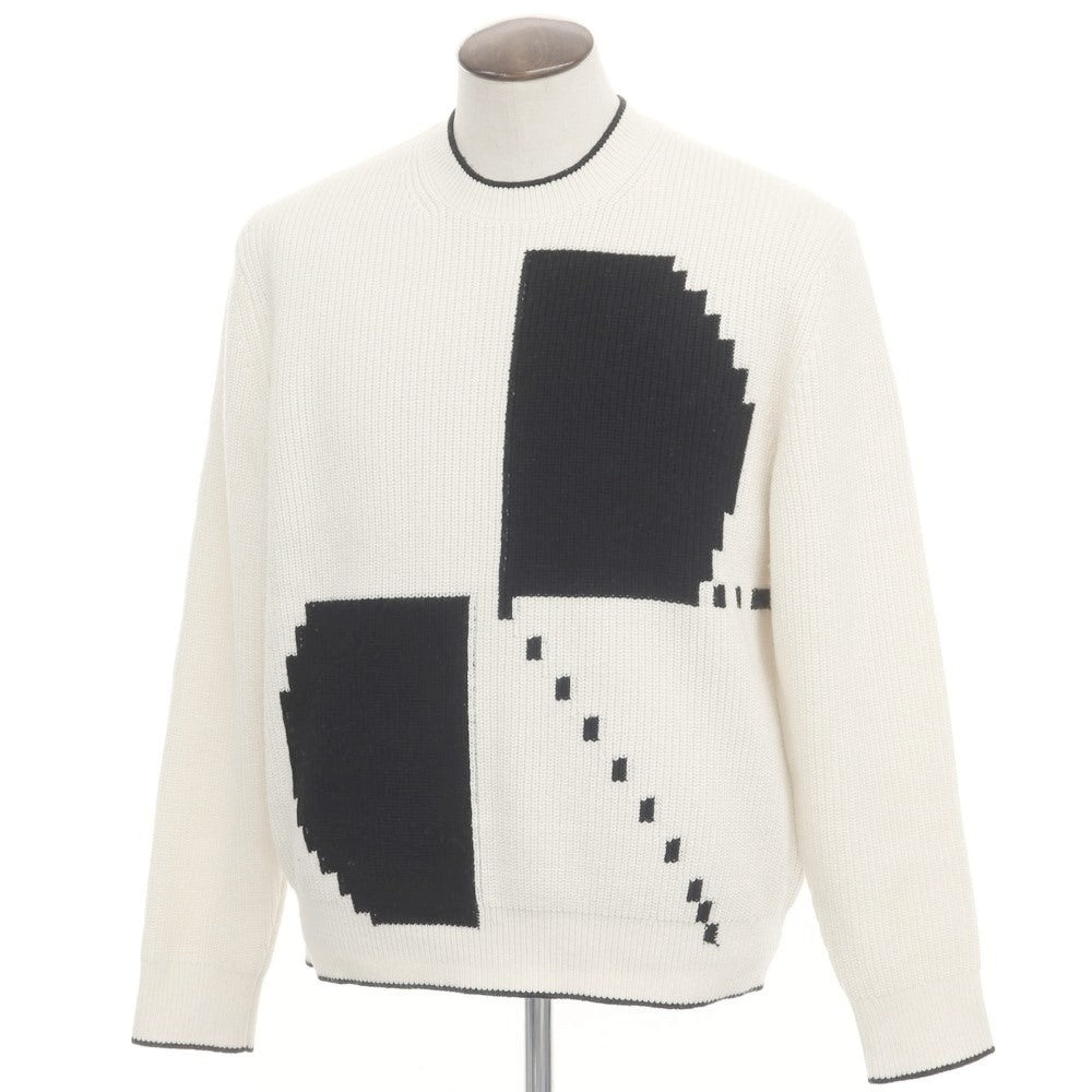 [Used] COS Mid-gauge wool lyocell crew neck knit White x Black [Size L] [WHT] [A/W] [Condition Rank C] [Men&