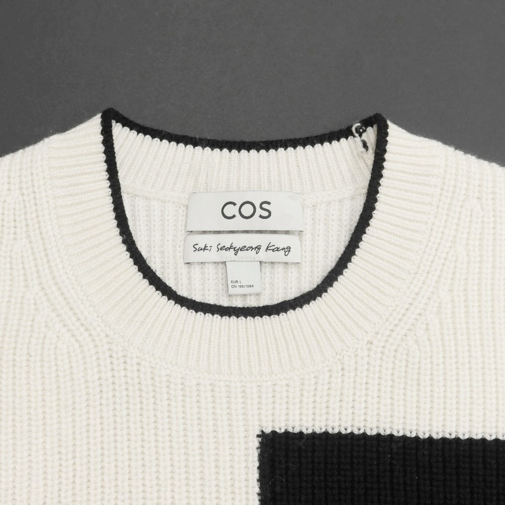 [Used] COS Mid-gauge wool lyocell crew neck knit White x Black [Size L] [WHT] [A/W] [Condition Rank C] [Men&