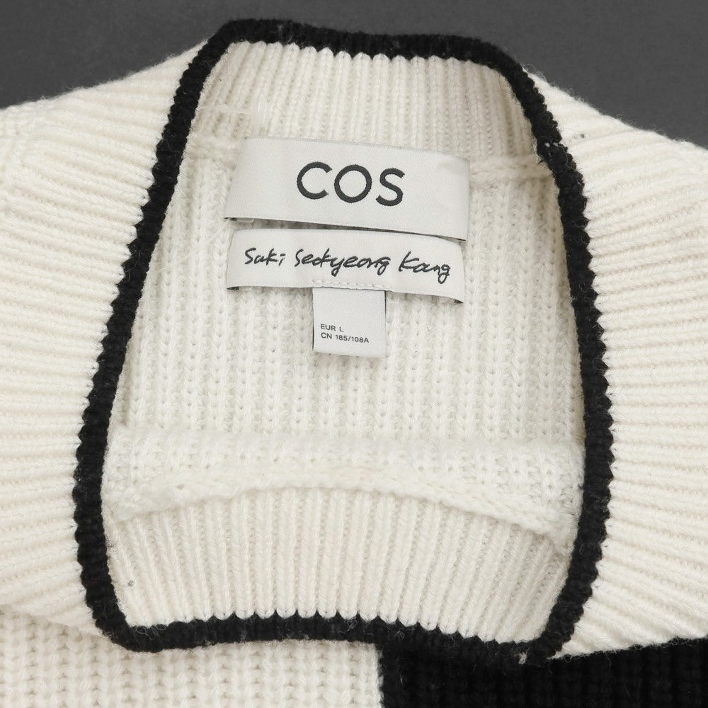 [Used] COS Mid-gauge wool lyocell crew neck knit White x Black [Size L] [WHT] [A/W] [Condition Rank C] [Men&