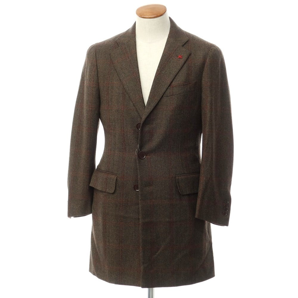 [Used] ISAIA wool check chesterfield coat
 Brown x Red [Size 46] [BRW] [A/W] [Condition Rank B] ​​[Men&