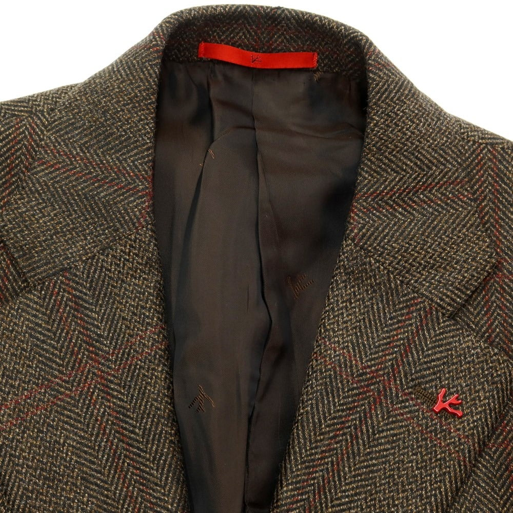 [Used] ISAIA wool check chesterfield coat
 Brown x Red [Size 46] [BRW] [A/W] [Condition Rank B] ​​[Men&