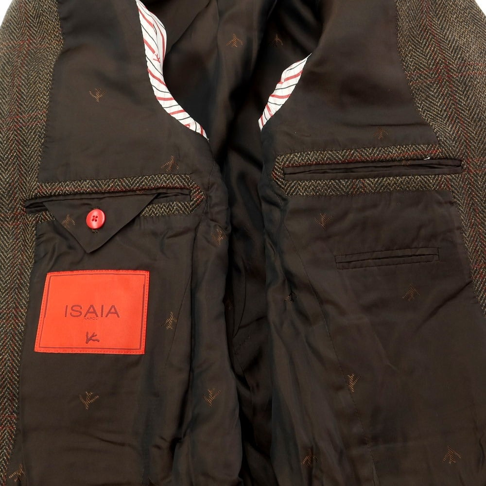 [Used] ISAIA wool check chesterfield coat
 Brown x Red [Size 46] [BRW] [A/W] [Condition Rank B] ​​[Men&