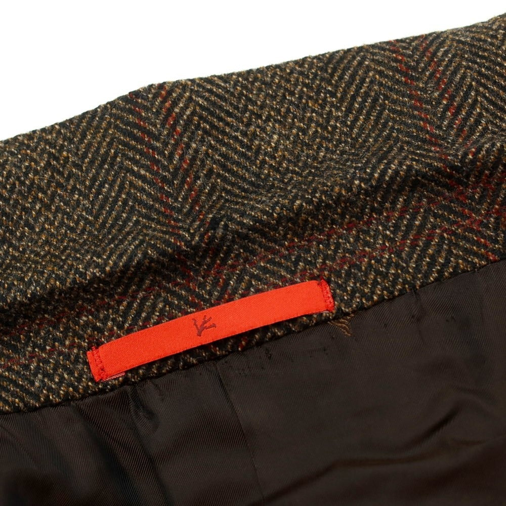 [Used] ISAIA wool check chesterfield coat
 Brown x Red [Size 46] [BRW] [A/W] [Condition Rank B] ​​[Men&