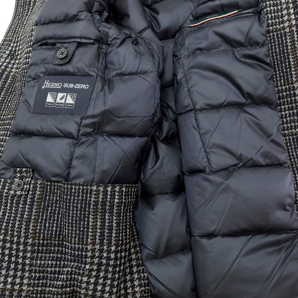 [Used] Herno Tweedy Nylon Check Down Jacket Dark Navy x White x Dark Brown [48] [Condition Rank A] [Men&