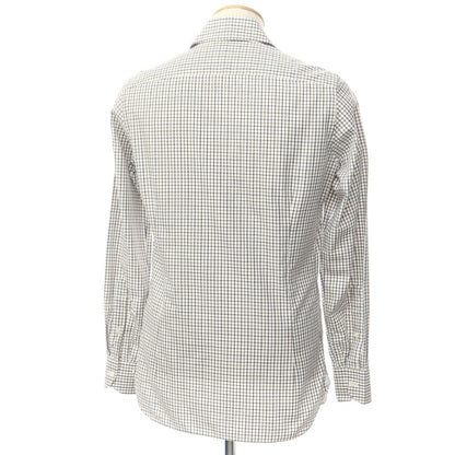 [Used] Luigi Borrelli Cotton Check Wide Collar Dress Shirt White x Navy x Brown [37] [Condition Rank D] [Men&