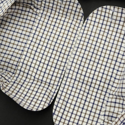 [Used] Luigi Borrelli Cotton Check Wide Collar Dress Shirt White x Navy x Brown [37] [Condition Rank D] [Men&