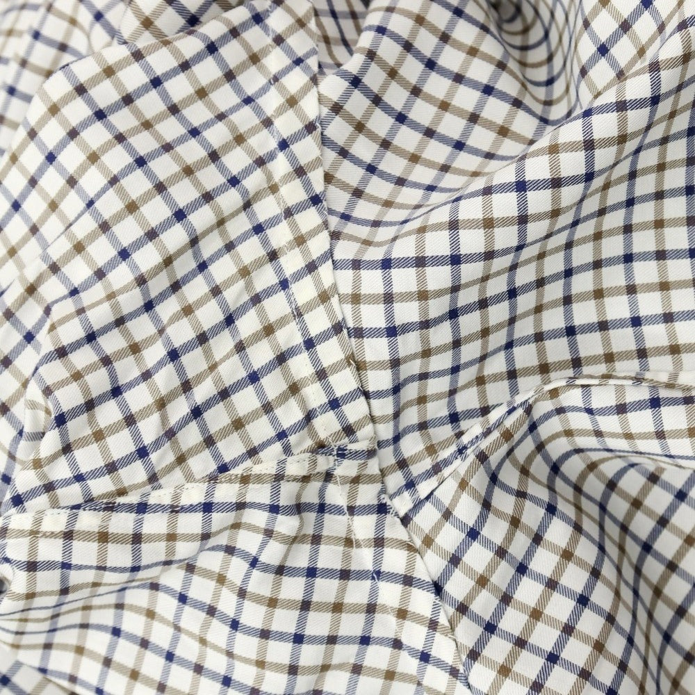 [Used] Luigi Borrelli Cotton Check Wide Collar Dress Shirt White x Navy x Brown [37] [Condition Rank D] [Men&