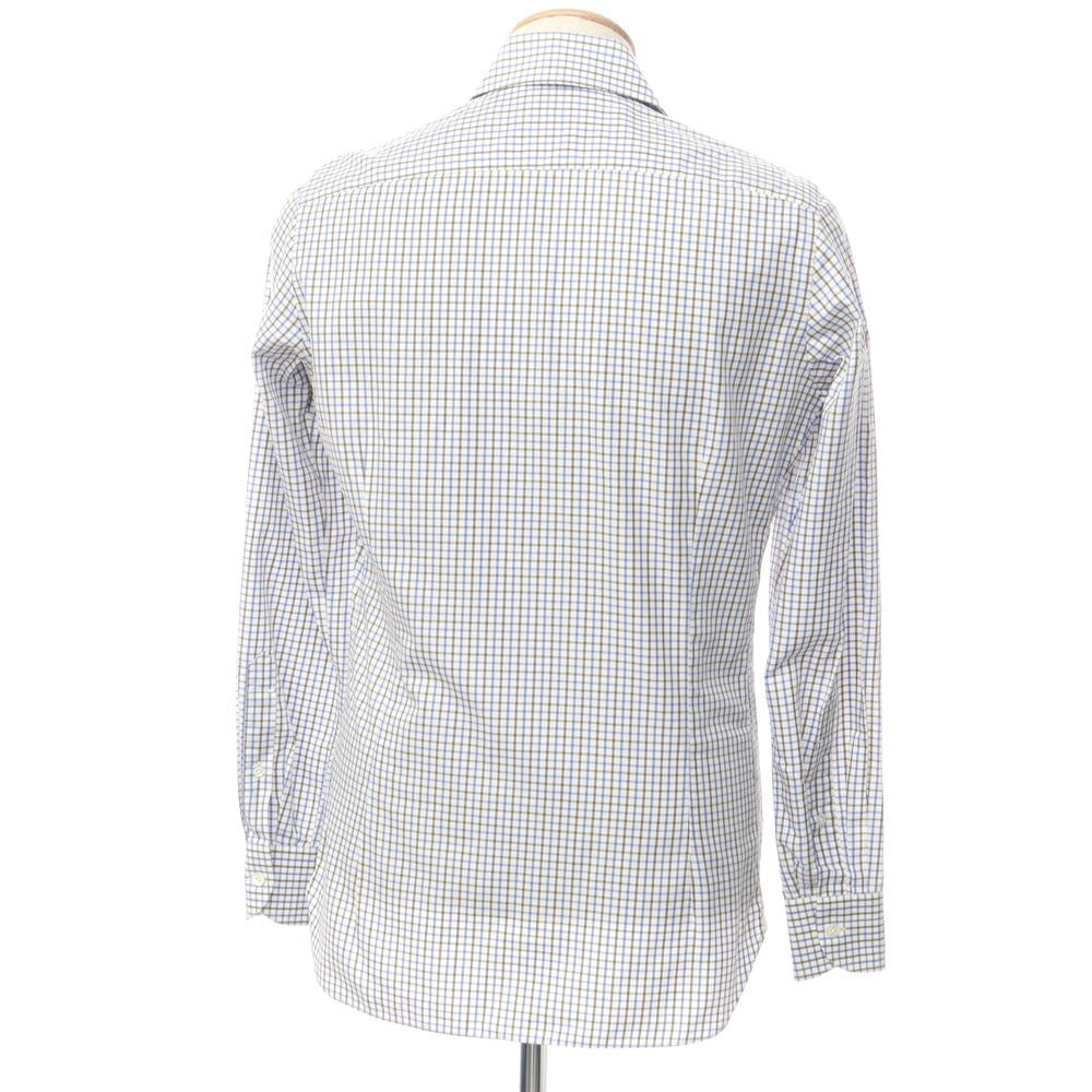 [Used] Luigi Borrelli Cotton Check Wide Collar Dress Shirt White x Blue x Brown [37] [Condition Rank D] [Men&