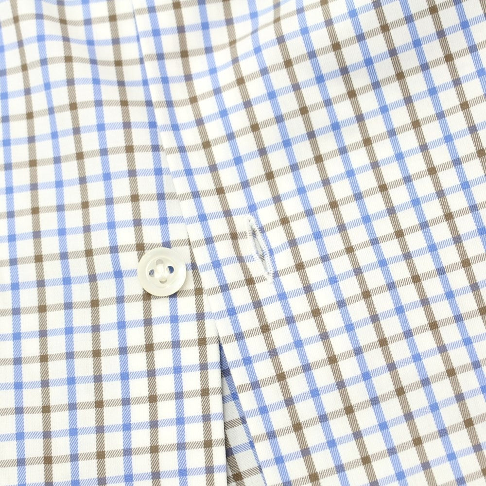 [Used] Luigi Borrelli Cotton Check Wide Collar Dress Shirt White x Blue x Brown [37] [Condition Rank D] [Men&