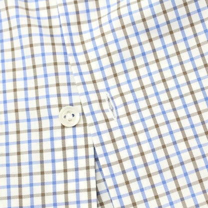 [Used] Luigi Borrelli Cotton Check Wide Collar Dress Shirt White x Blue x Brown [37] [Condition Rank D] [Men&