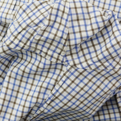 [Used] Luigi Borrelli Cotton Check Wide Collar Dress Shirt White x Blue x Brown [37] [Condition Rank D] [Men&