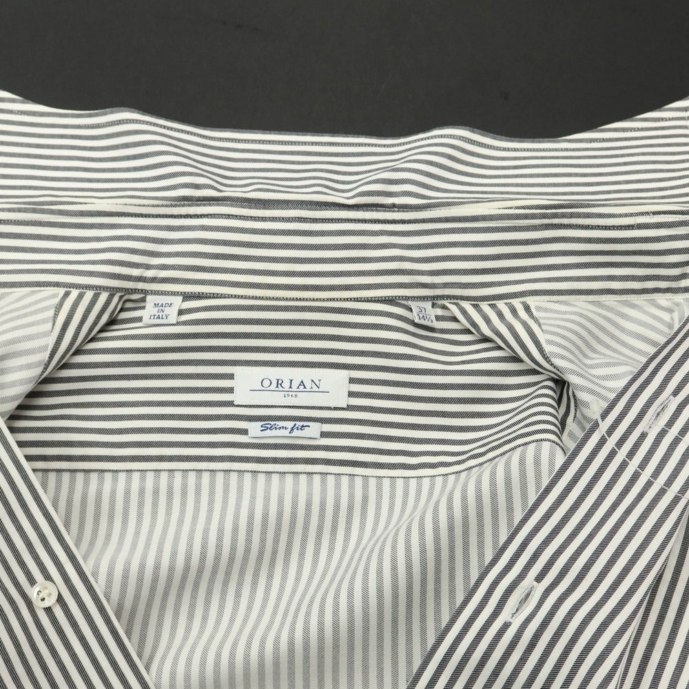 [Used] ORIAN Cotton Striped Semi-Wide Collar Dress Shirt White x Charcoal [37] [Condition Rank C] [Men&