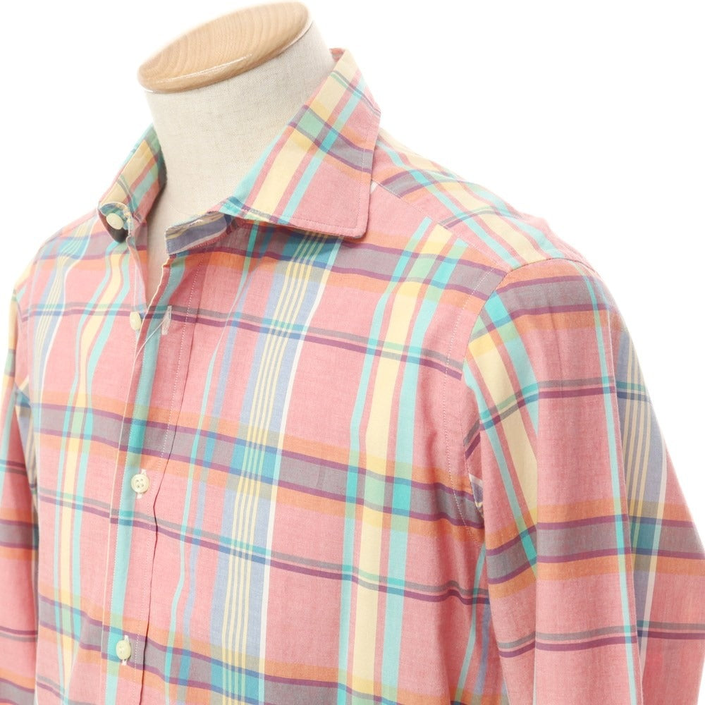 [Used] BEVILACQUA Cotton Check Wide Collar Casual Shirt Pink x Multicolor [S] [Condition Rank B] [Men&