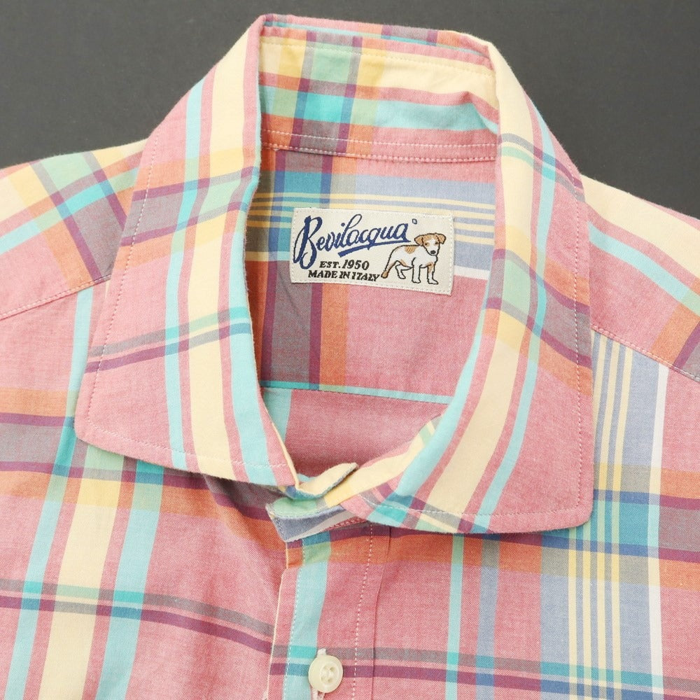 [Used] BEVILACQUA Cotton Check Wide Collar Casual Shirt Pink x Multicolor [S] [Condition Rank B] [Men&