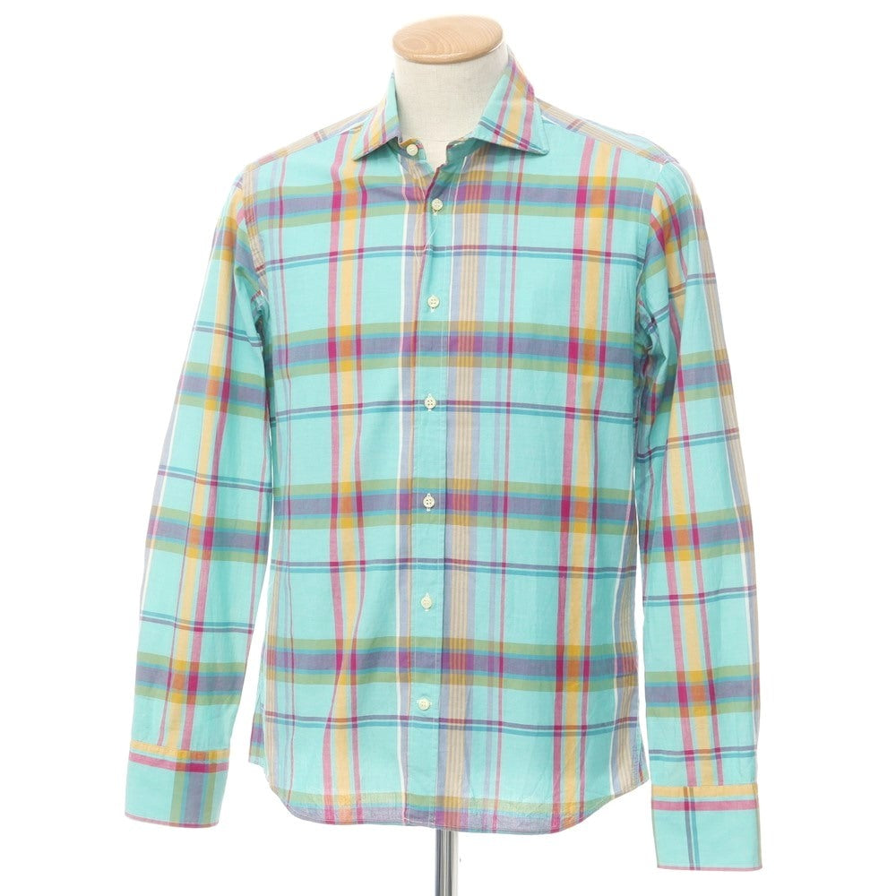 [Used] BEVILACQUA Cotton Check Wide Collar Casual Shirt Light Blue x Multicolor [S] [Condition Rank C] [Men&