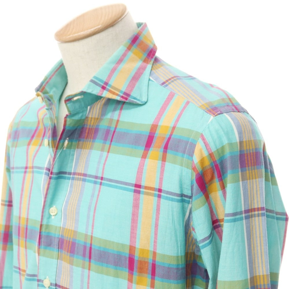 [Used] BEVILACQUA Cotton Check Wide Collar Casual Shirt Light Blue x Multicolor [S] [Condition Rank C] [Men&