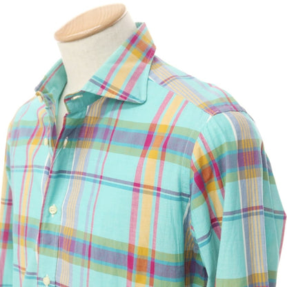 [Used] BEVILACQUA Cotton Check Wide Collar Casual Shirt Light Blue x Multicolor [S] [Condition Rank C] [Men&