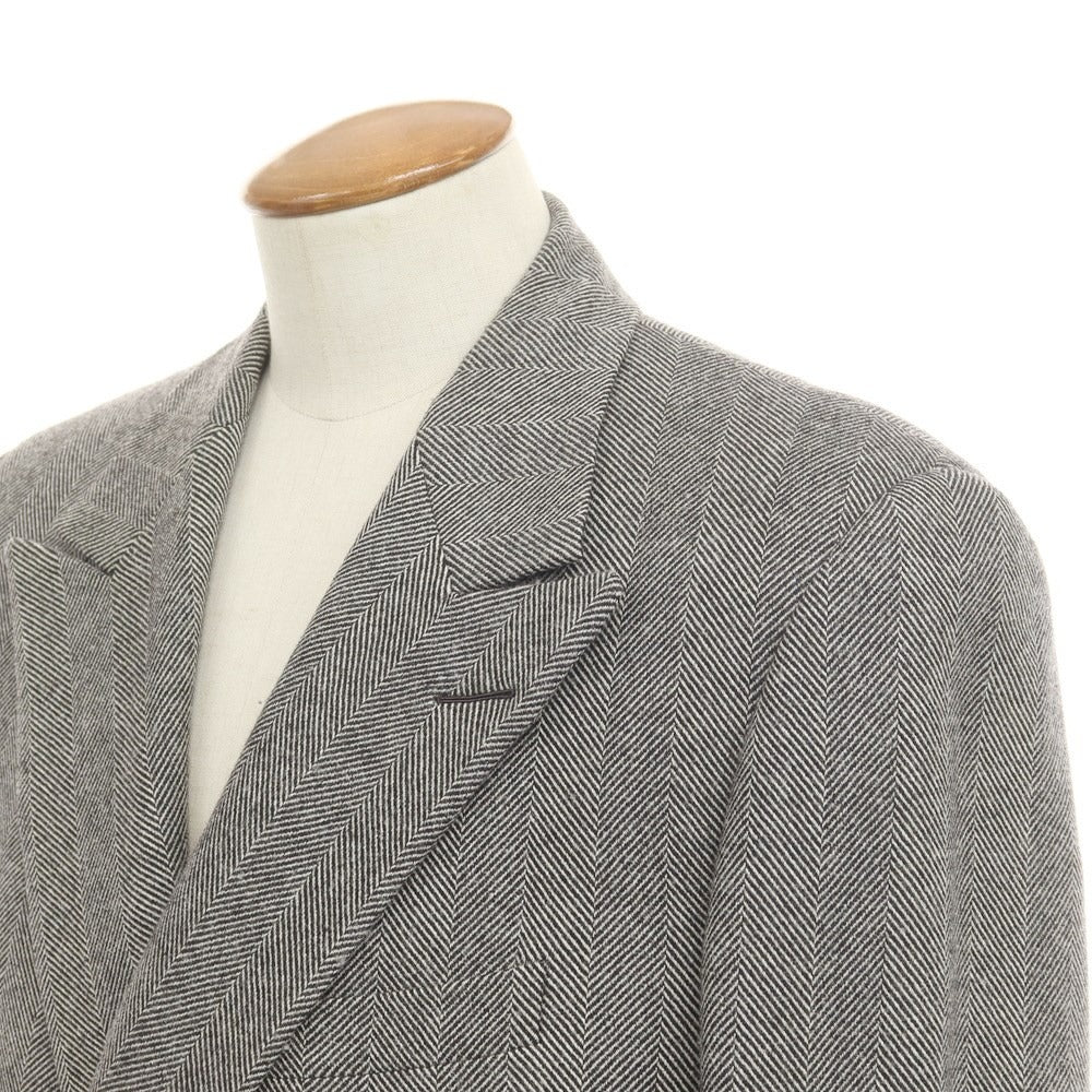 [Used] Dunhill Wool Herringbone Double Breasted Coat Black x White [46] [Condition Rank C] [Men&