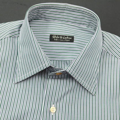 [New] STILE LATINO Cotton Striped Regular Collar Dress Shirt Dark Green x Navy [Size 39] [GRN] [S/S/A/W] [Condition Rank N] [Men&