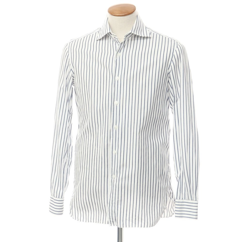 [Used] ERRICO FORMICOLA Cotton Striped Wide Collar Dress Shirt White x Navy [39] [Condition Rank C] [Men&