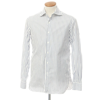 [Used] ERRICO FORMICOLA Cotton Striped Wide Collar Dress Shirt White x Navy [39] [Condition Rank C] [Men&