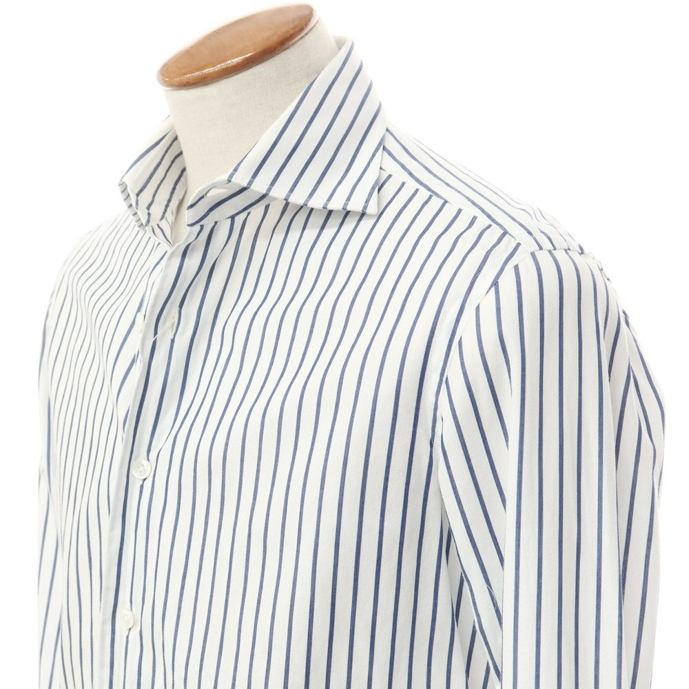 [Used] ERRICO FORMICOLA Cotton Striped Wide Collar Dress Shirt White x Navy [39] [Condition Rank C] [Men&