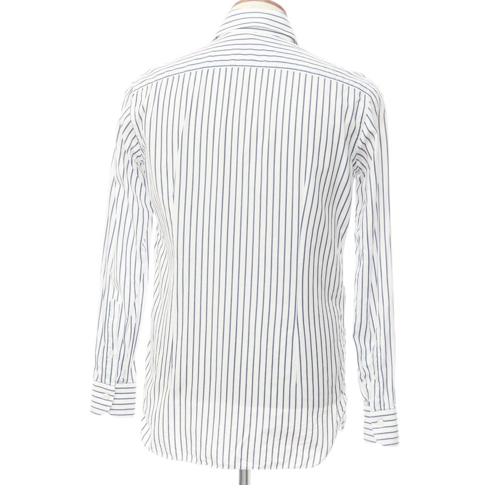 [Used] ERRICO FORMICOLA Cotton Striped Wide Collar Dress Shirt White x Navy [39] [Condition Rank C] [Men&