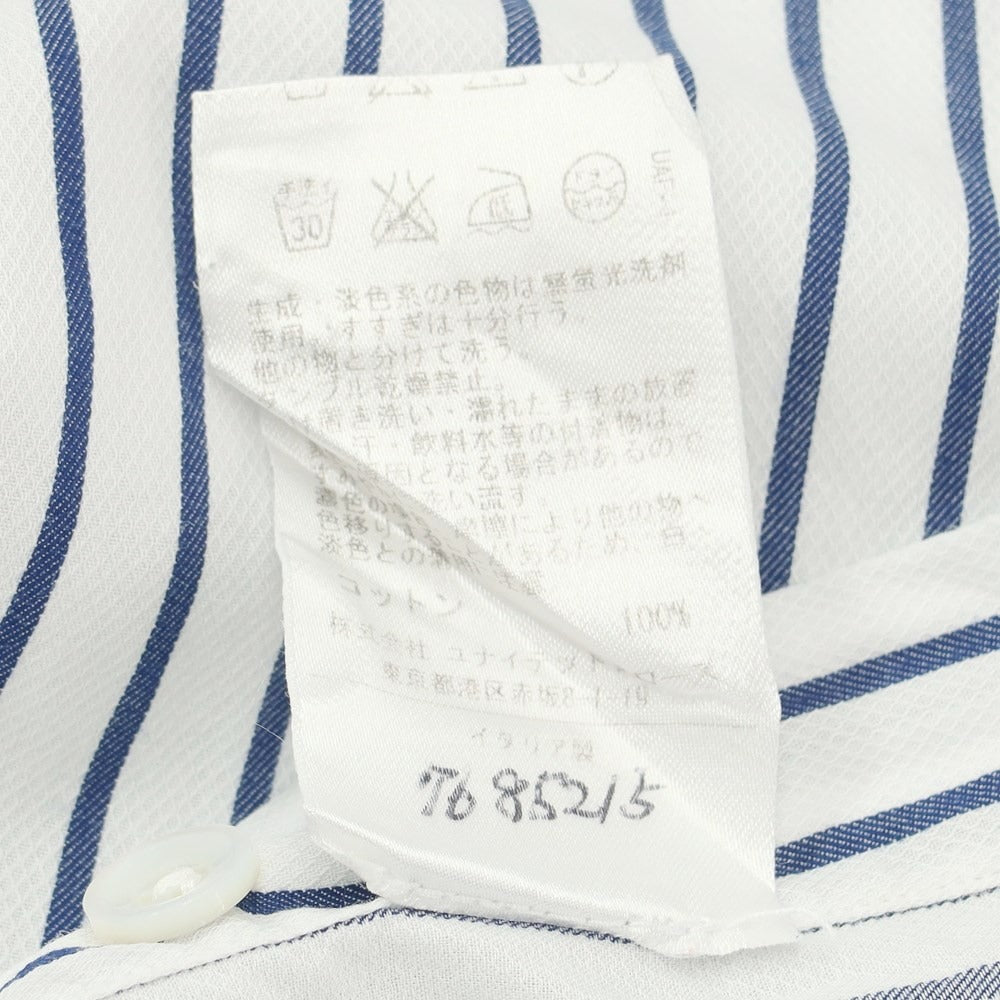 [Used] ERRICO FORMICOLA Cotton Striped Wide Collar Dress Shirt White x Navy [39] [Condition Rank C] [Men&