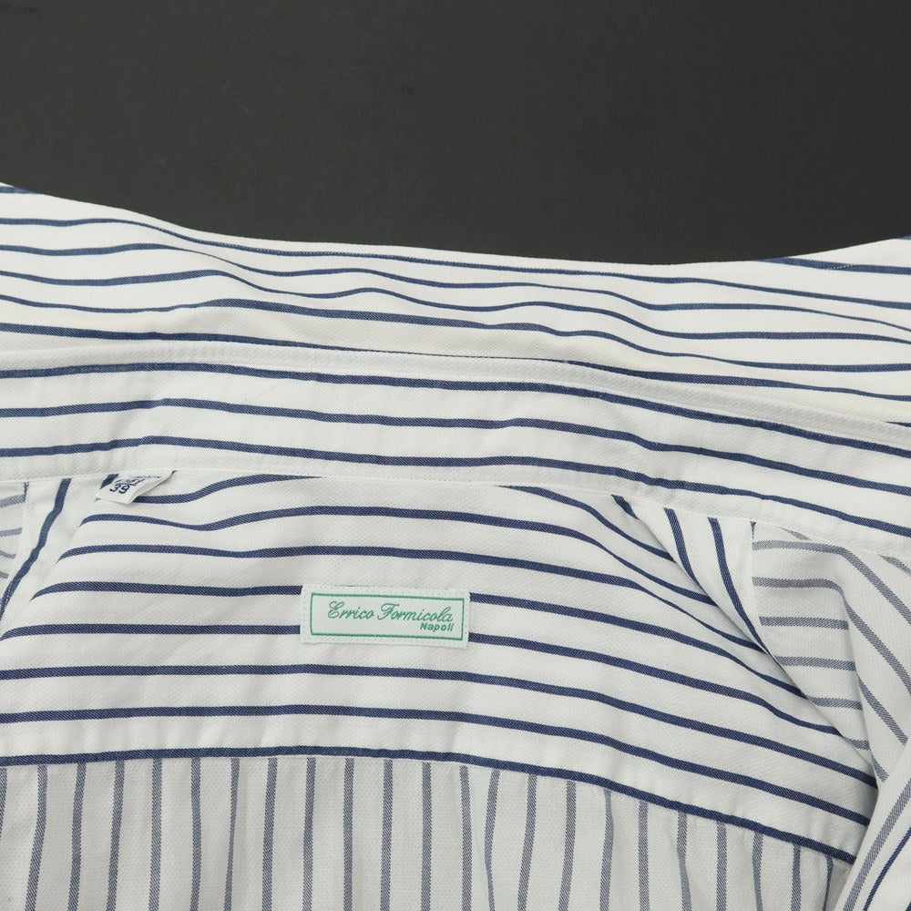 [Used] ERRICO FORMICOLA Cotton Striped Wide Collar Dress Shirt White x Navy [39] [Condition Rank C] [Men&