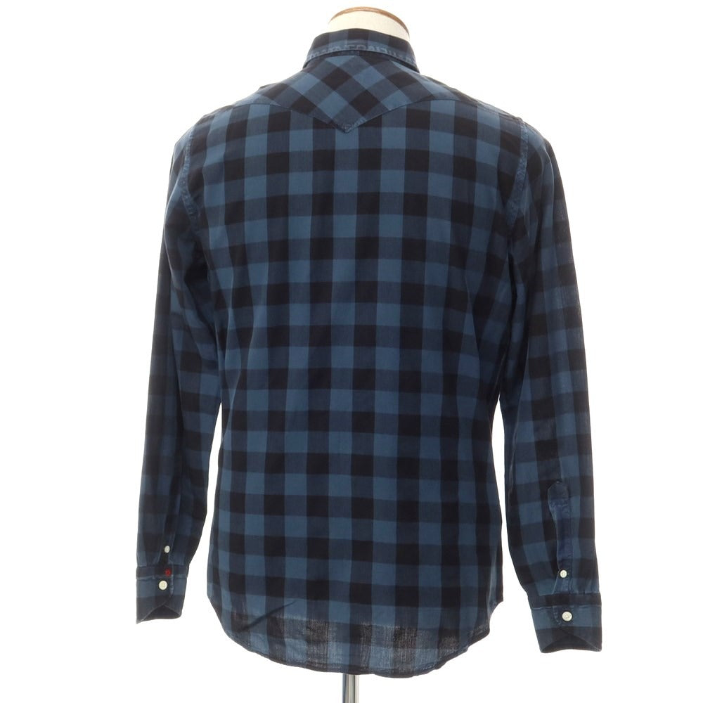 [Used] BOLZONELLA Cotton Check Casual Shirt Navy x Black [39] [Condition Rank C] [Men&