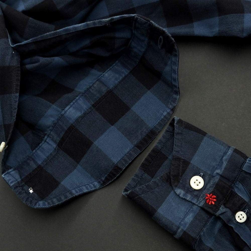 [Used] BOLZONELLA Cotton Check Casual Shirt Navy x Black [39] [Condition Rank C] [Men&