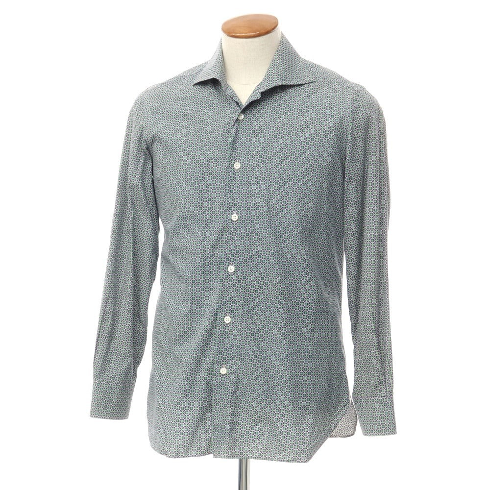 [Used] ERRICO FORMICOLA Cotton All-over Pattern Italian Collar Casual Shirt Navy x Green [M] [Condition Rank C] [Men&