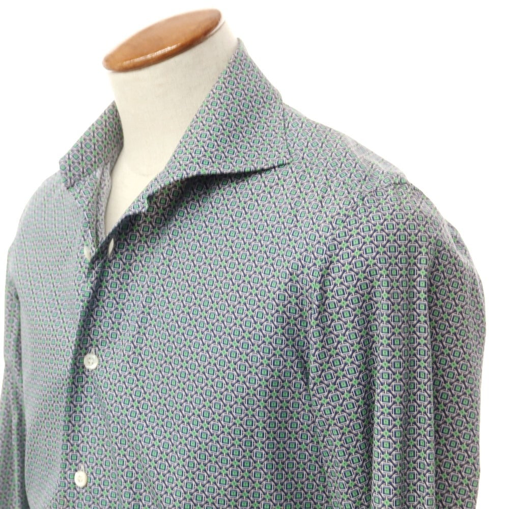 [Used] ERRICO FORMICOLA Cotton All-over Pattern Italian Collar Casual Shirt Navy x Green [M] [Condition Rank C] [Men&