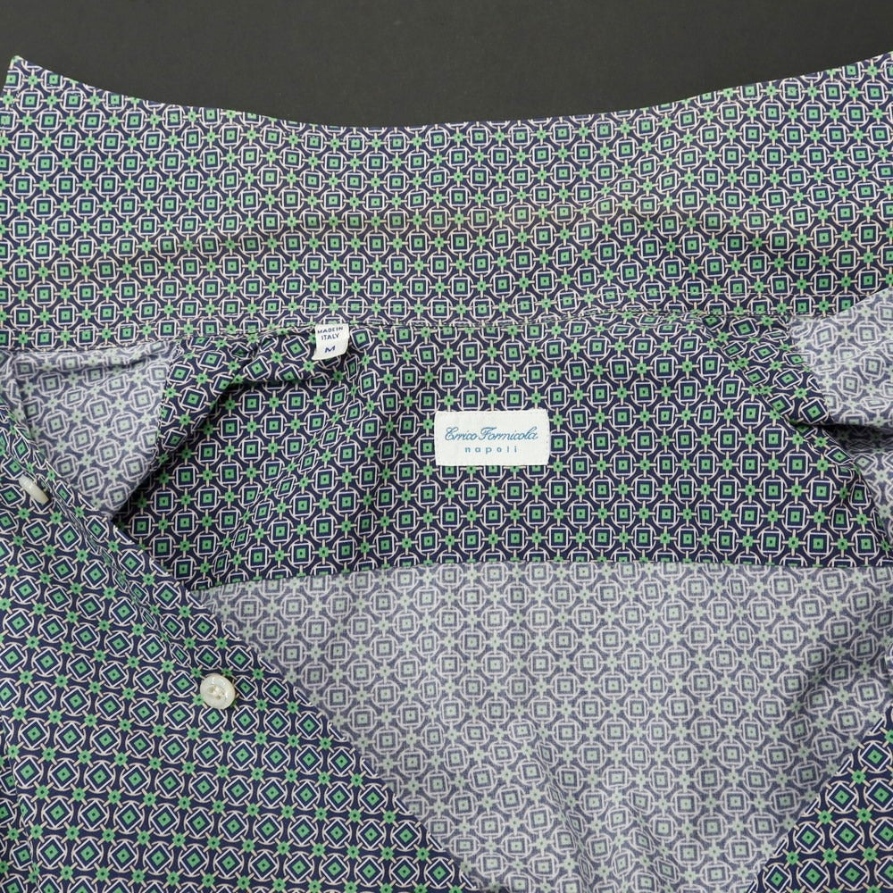 [Used] ERRICO FORMICOLA Cotton All-over Pattern Italian Collar Casual Shirt Navy x Green [M] [Condition Rank C] [Men&