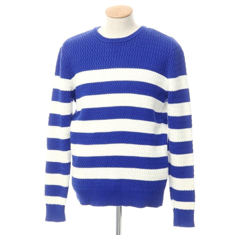 [Used] J.LINDEBERG Mid-gauge cotton striped crew neck knit, blue x white [M] [Condition: C] [Men&