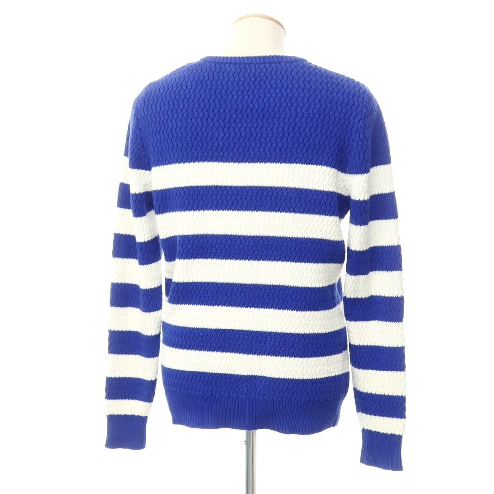 [Used] J.LINDEBERG Mid-gauge cotton striped crew neck knit, blue x white [M] [Condition: C] [Men&