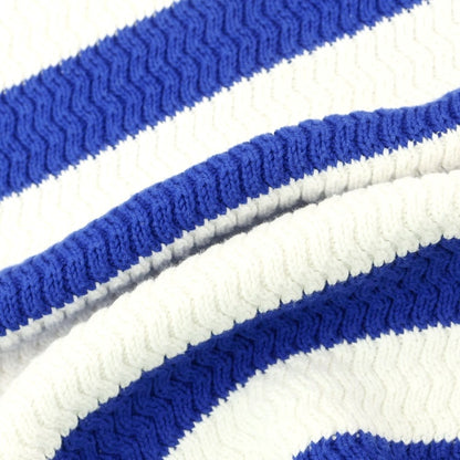 [Used] J.LINDEBERG Mid-gauge cotton striped crew neck knit, blue x white [M] [Condition: C] [Men&