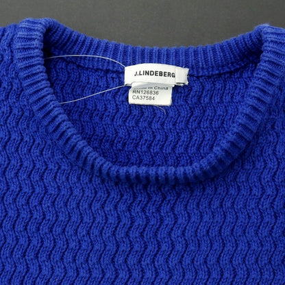 [Used] J.LINDEBERG Mid-gauge cotton striped crew neck knit, blue x white [M] [Condition: C] [Men&