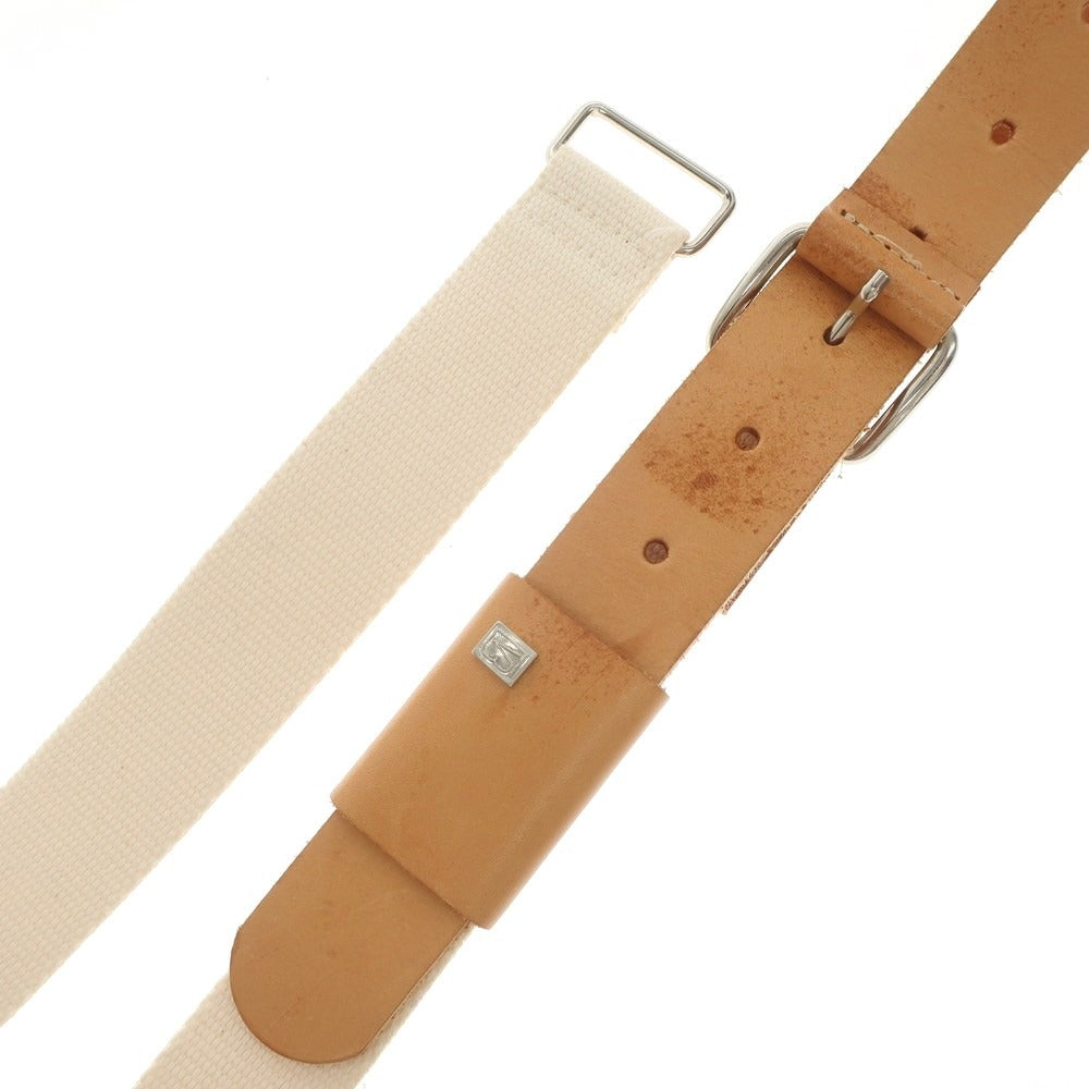 [Used] Veronique BRANQUINHO Leather x Canvas Belt Beige x Ivory [46] [Condition Rank C] [Men&