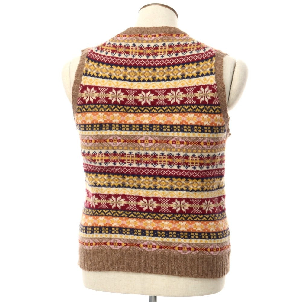 [Used] BEAMS Fair Isle pattern mid-gauge wool knit vest brown beige x yellow [L] [Condition rank C] [Men&